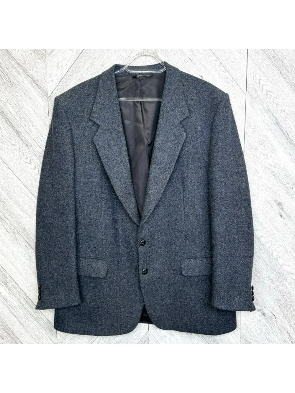 Vintage Harris Tweed Blazer Sport Coat Jacket Mens 44R Blue Wool Herringbone